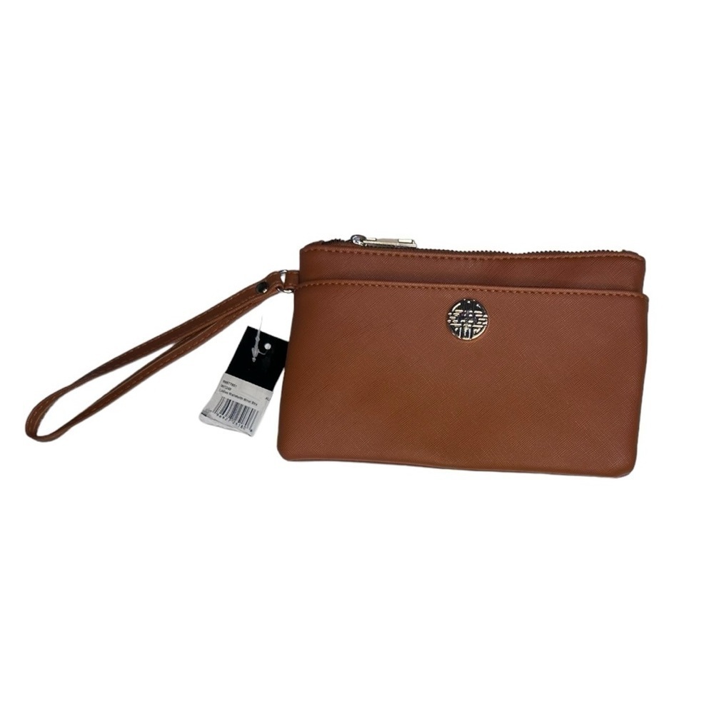 Rebecca & Rifka Saffiano Vegan Leather Wristlet NWT in Cognac
